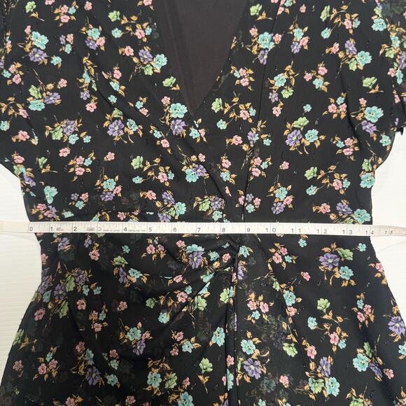 Zara Black Floral Surplice Mini Dress Women's Large Balloon Cottagecore Boho - Picture 14 of 16